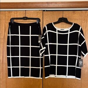 Vince Camuto Black and White Grid Knit Skirt Set